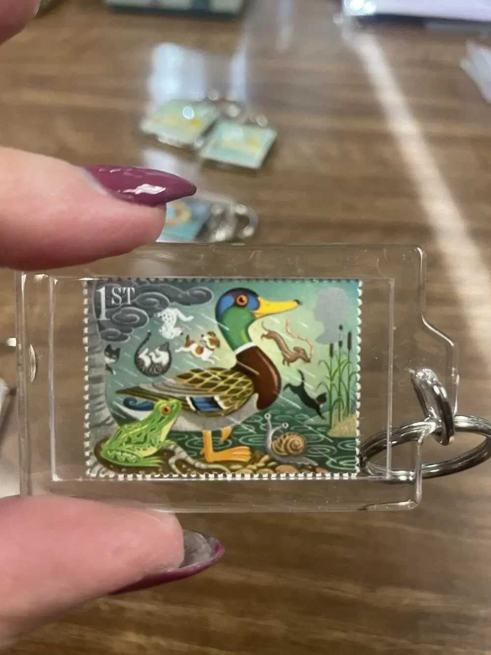 Vintage UK Stamp Keychain 1st Class Bird Nest Eggs Nature Wildlife
